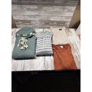 4- Womens Shirt Lot Long Sleeve Hoodie Casual Boho Size Large
